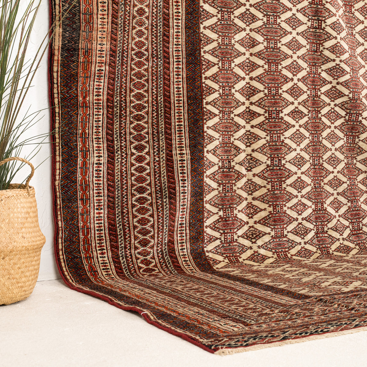 Beige and Red Area Wool Rug
