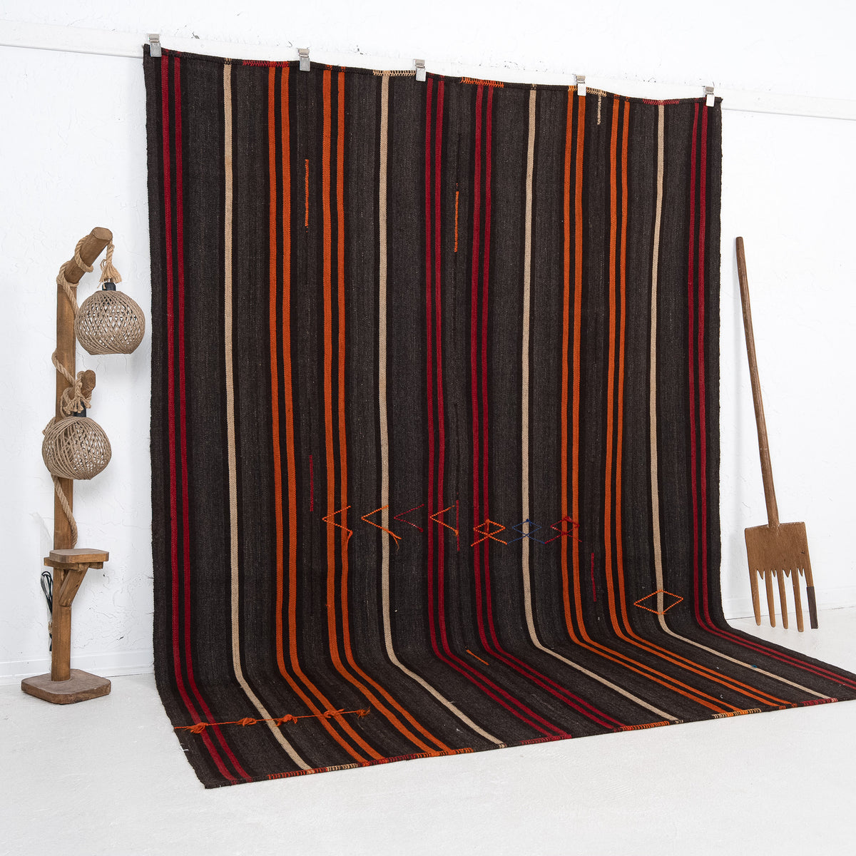 Black and Orange Area Wool Rug