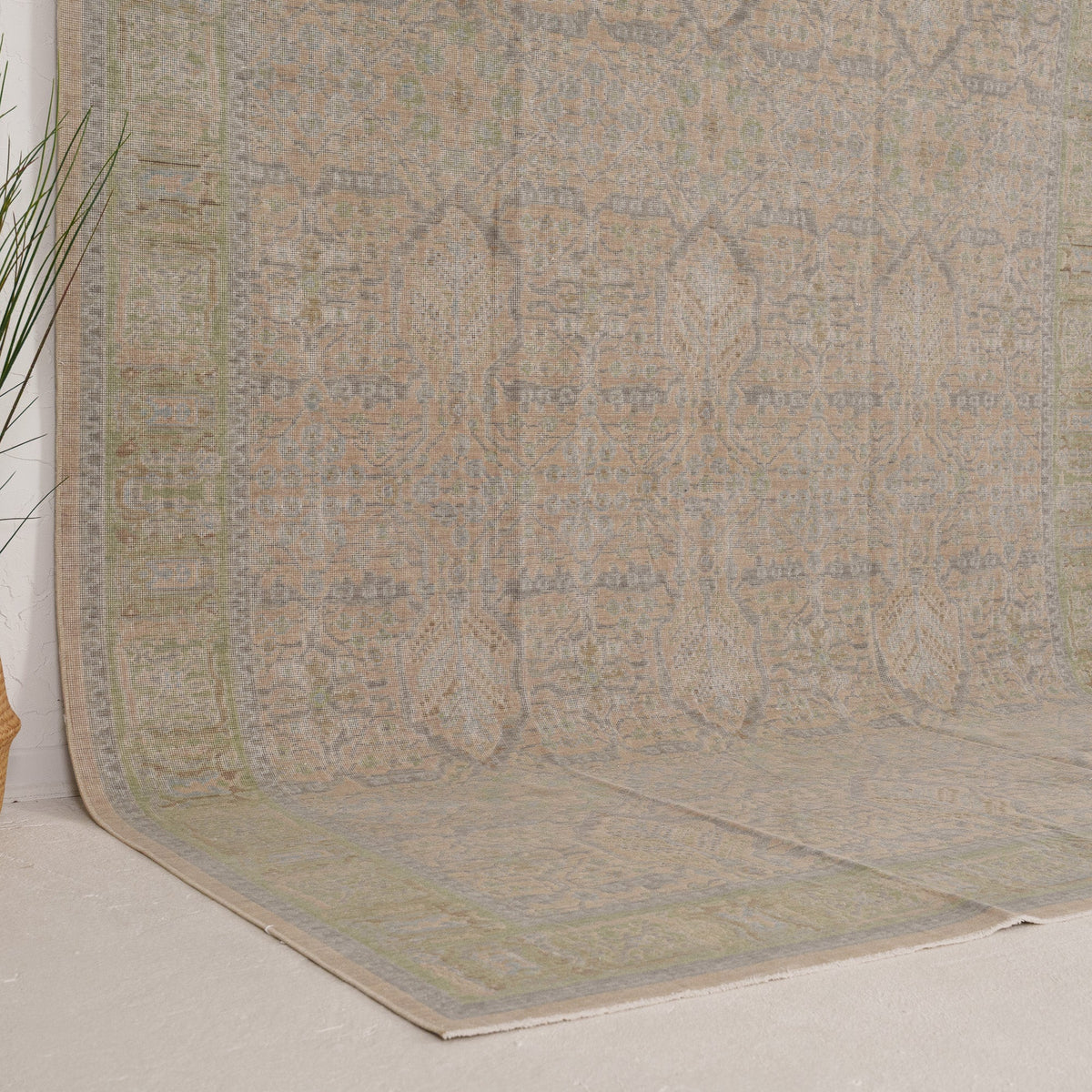 Beige and Green Area Wool Rug