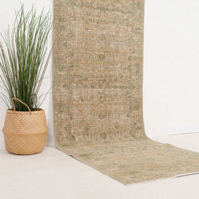 Beige and Green Runner Wool Rug