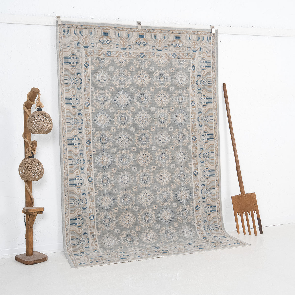 Gray and Blue Area Wool Rug