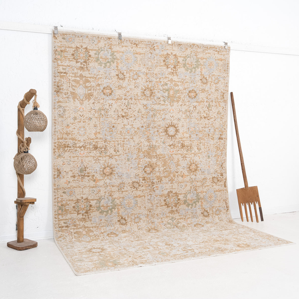 Beige and Blue Area Wool Rug