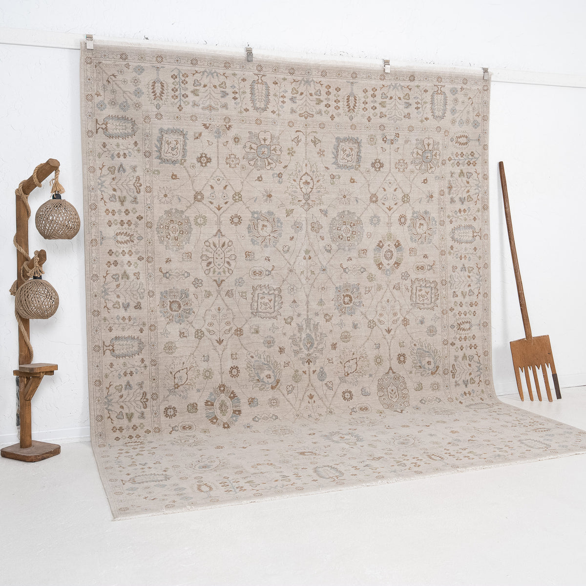 Beige and Blue Area Wool Rug