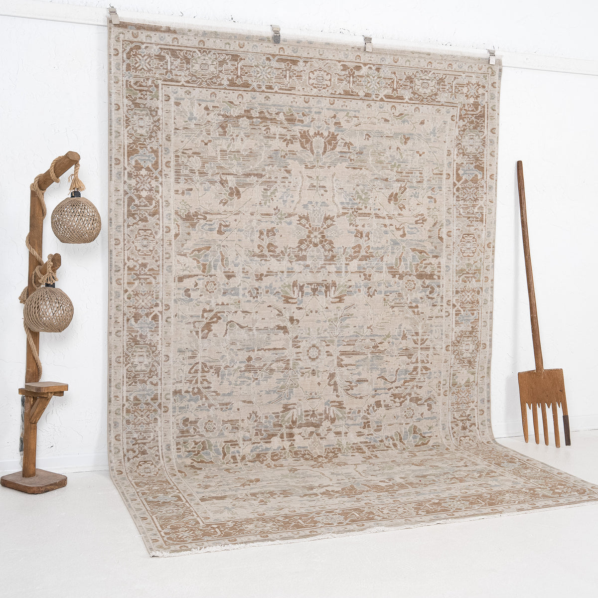 Beige and Brown Area Wool Rug
