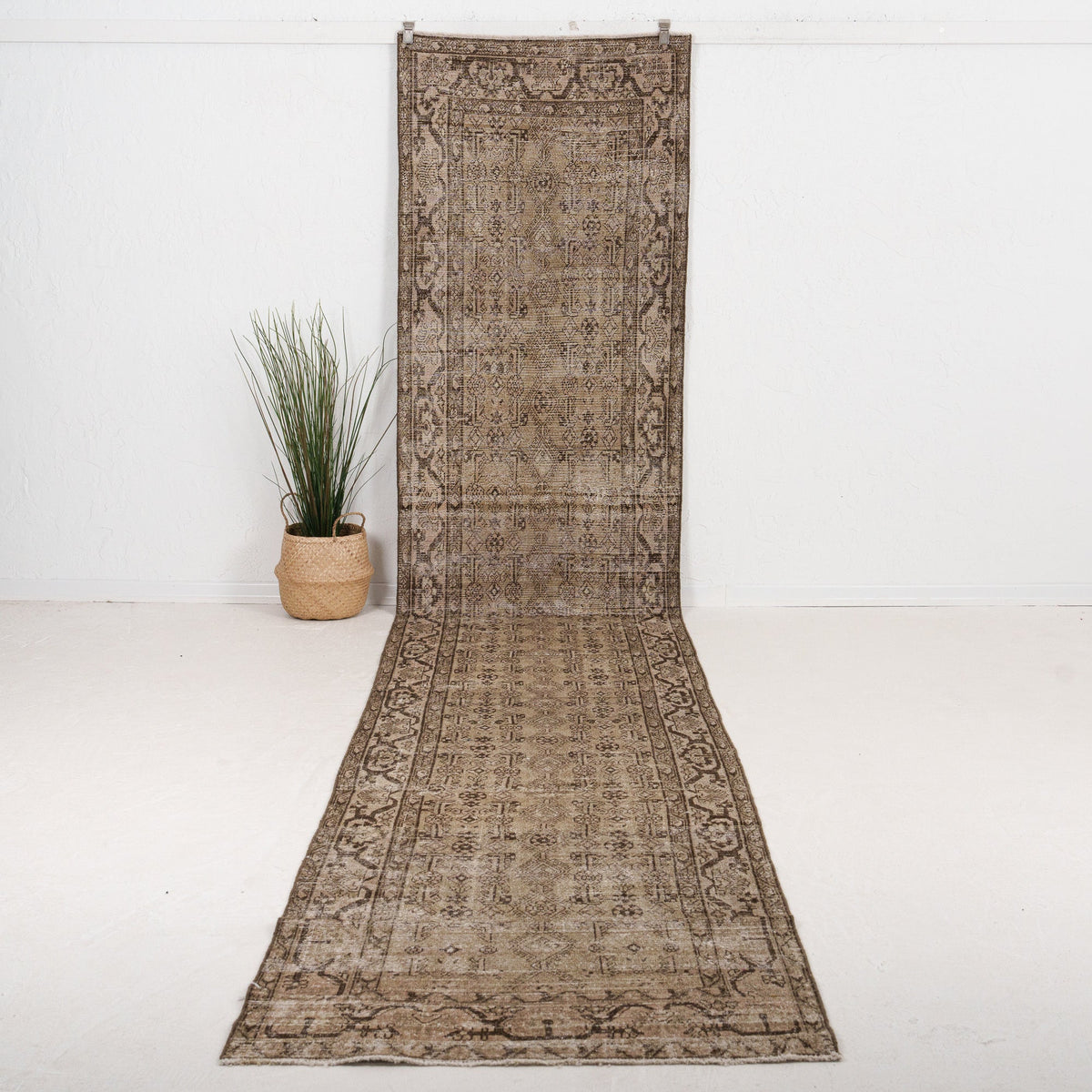 3' x 17' - Vintage Persian Runner Rug, Brown - Arilynne