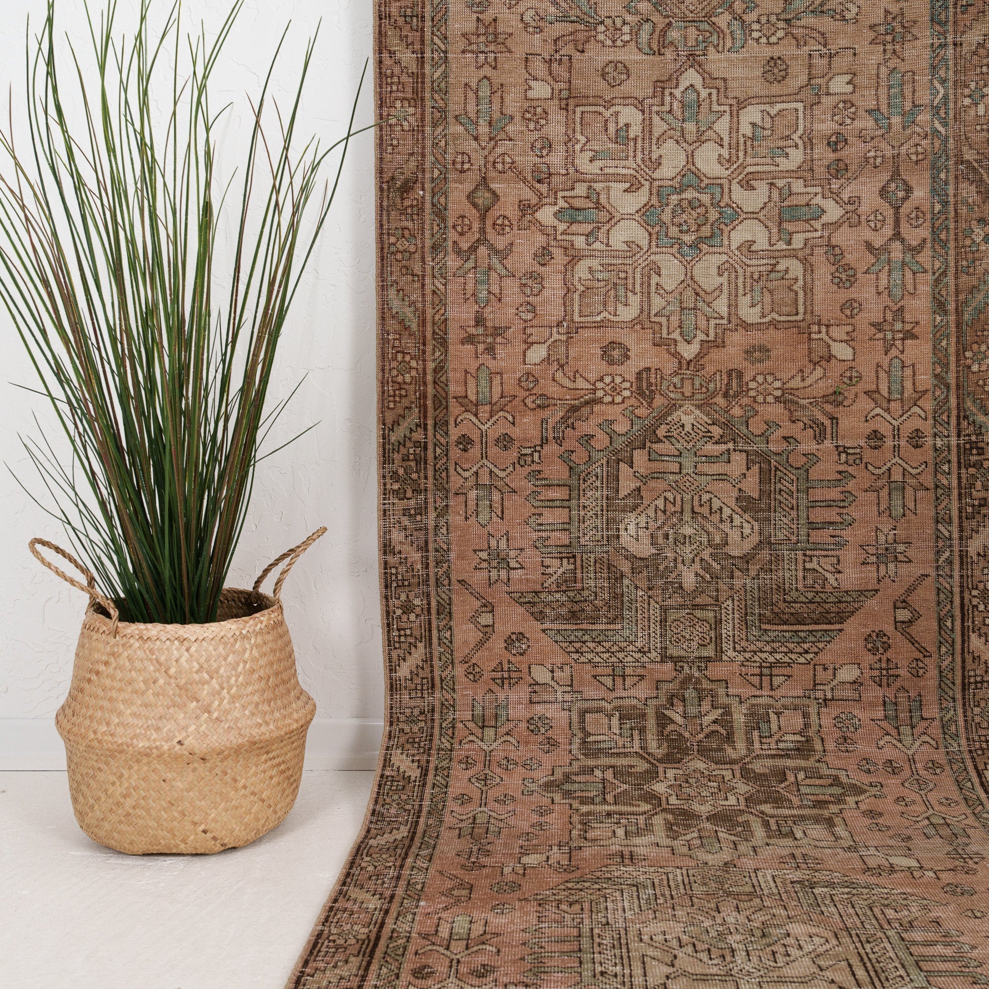 Pink and Brown Runner Wool Rug