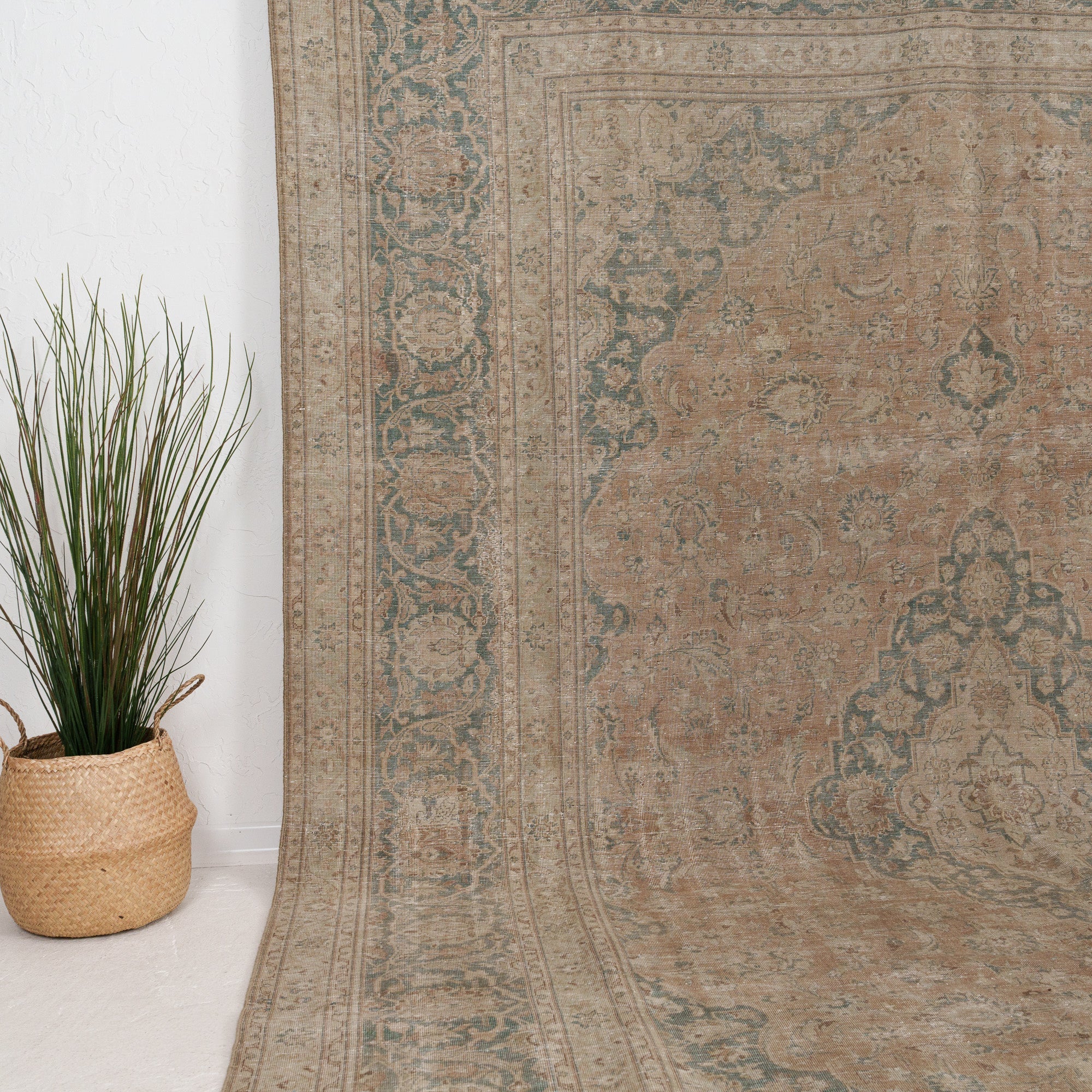 Beige and Red Area Wool Rug