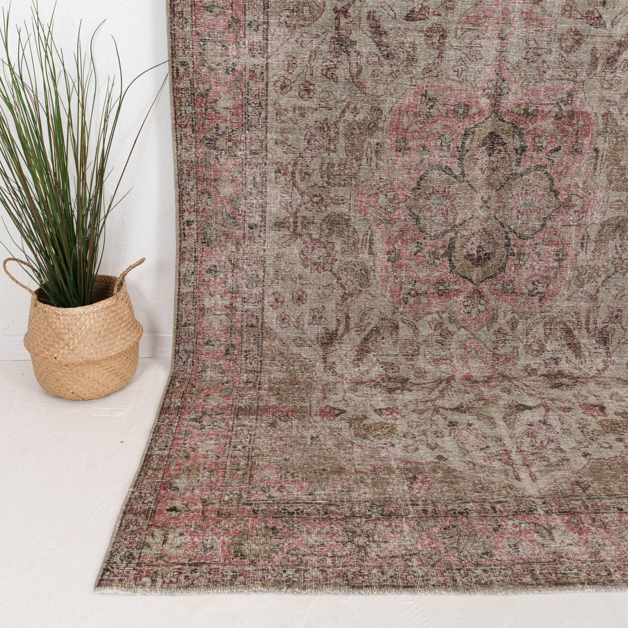 Beige and Red Area Wool Rug