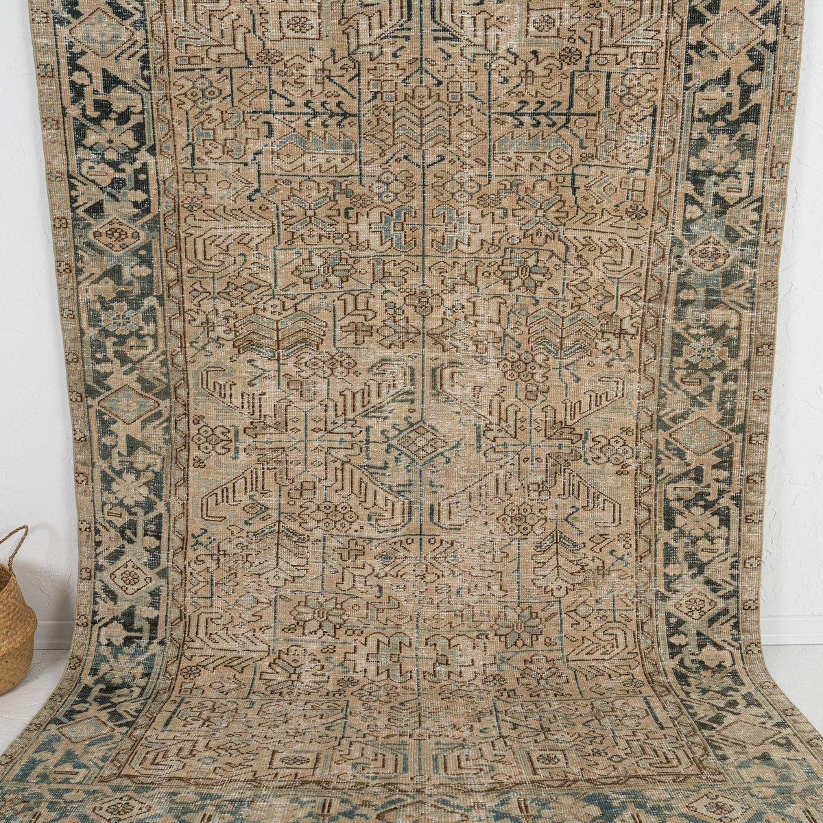 Handmade 6x9 area rug in beige, ideal for a cozy living room, bedroom, office, dining room, kitchen