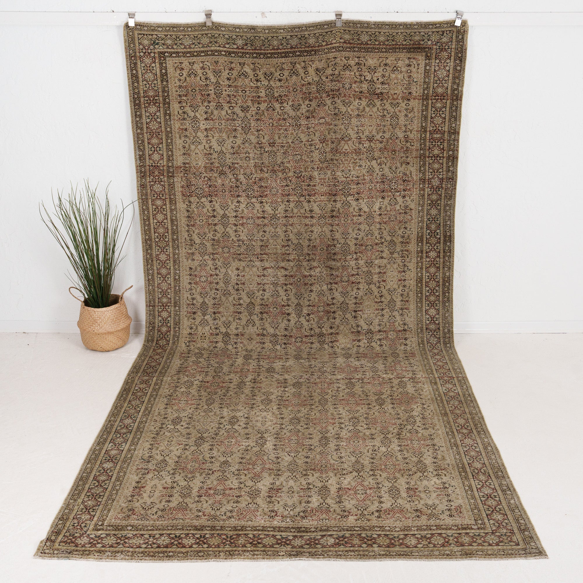 7' x 13' - Vintage Persian Area Rug, Beige - Calyneth