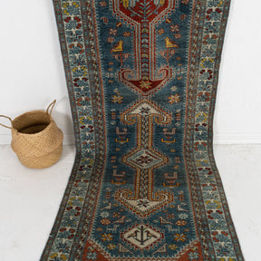 Handmade 3x10 runner rug in blue, ideal for a cozy entryway, hallway, living room, bedroom, kitchen