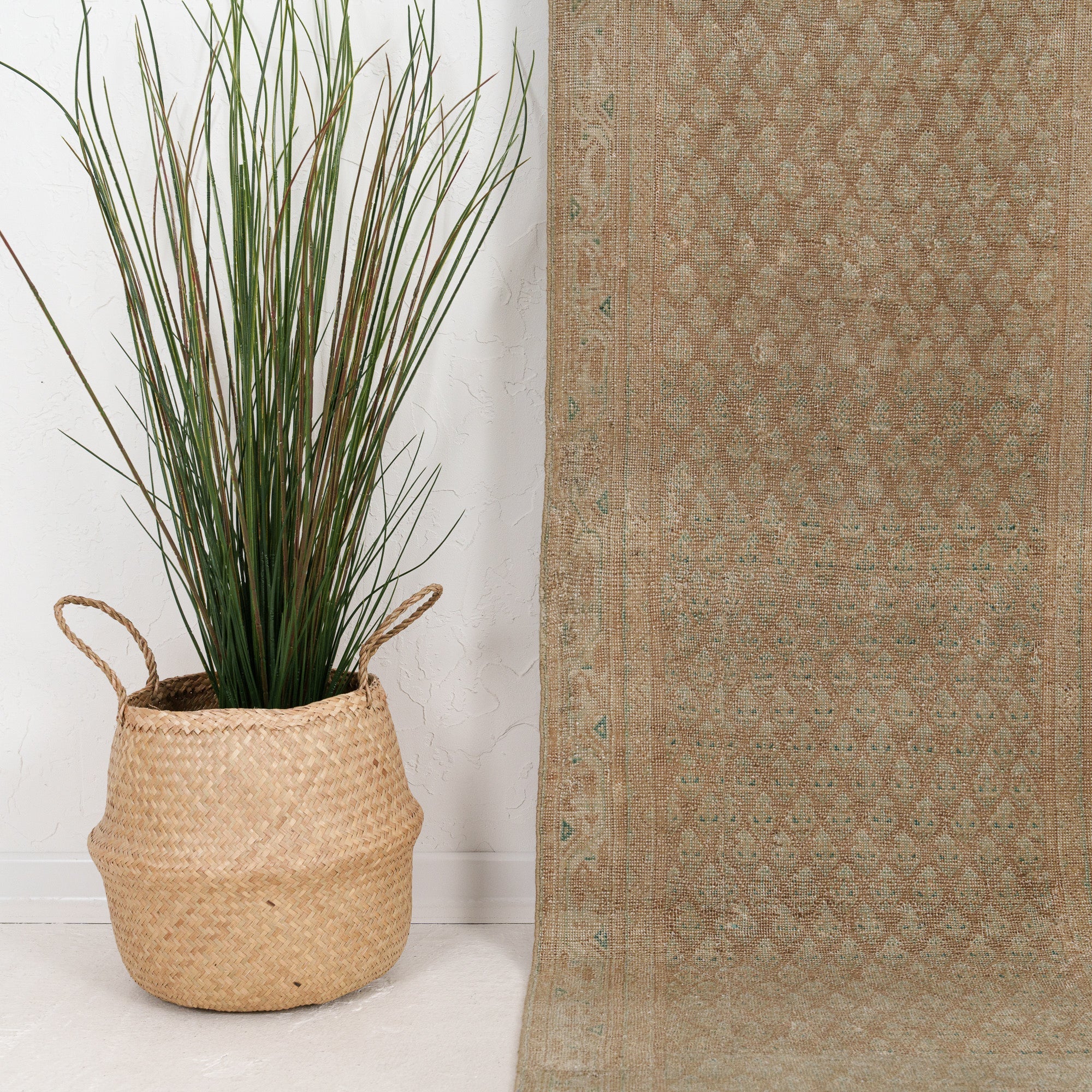 Green and Brown Runner Wool Rug