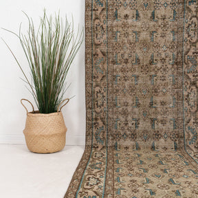 Beige and Green Runner Wool Rug