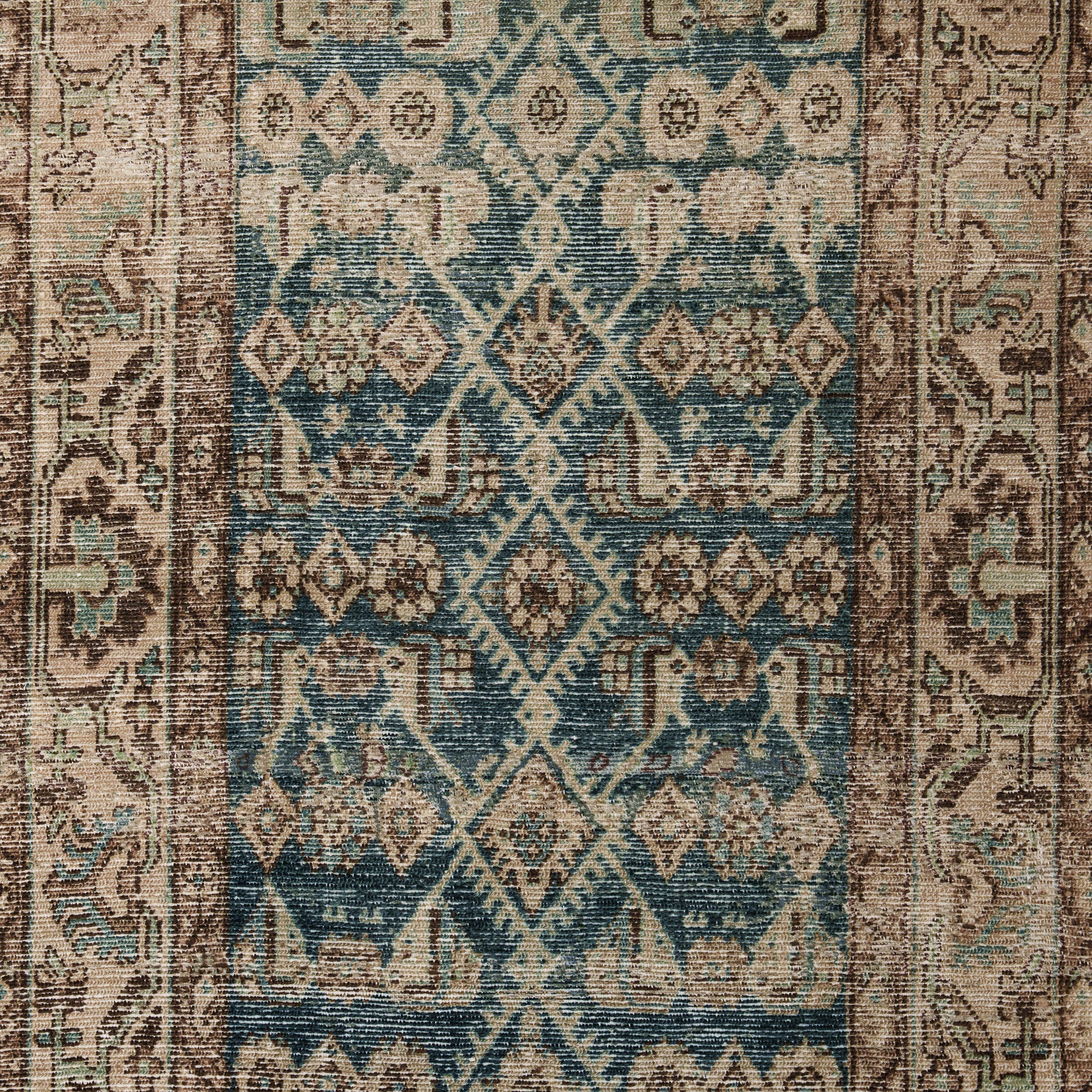 Brown and Blue Runner Wool Rug