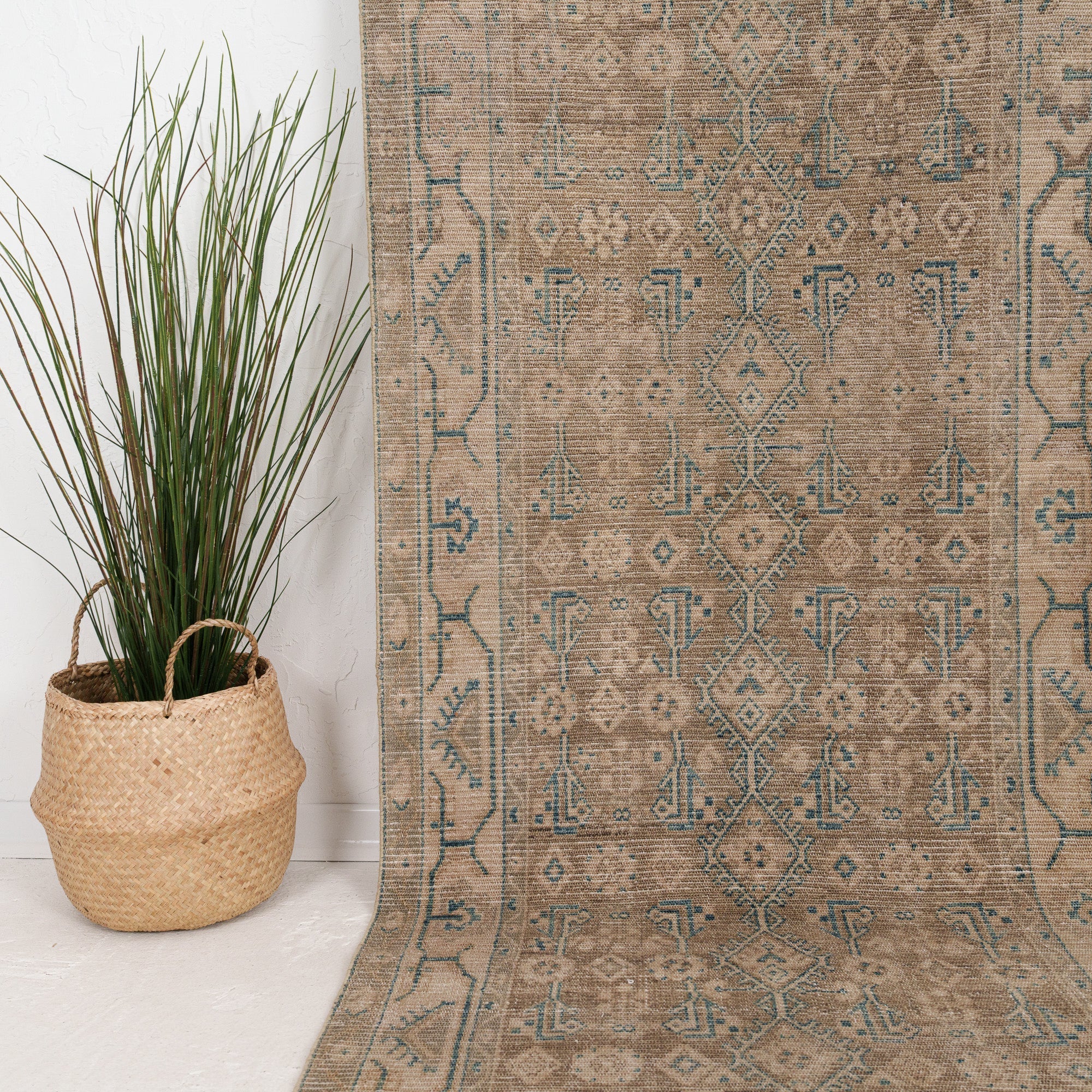 Beige and Brown Runner Wool Rug
