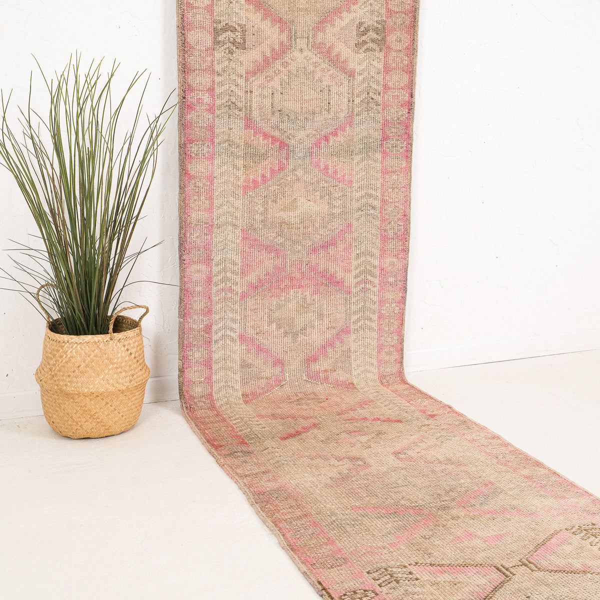 Beige and Pink Runner Wool Rug