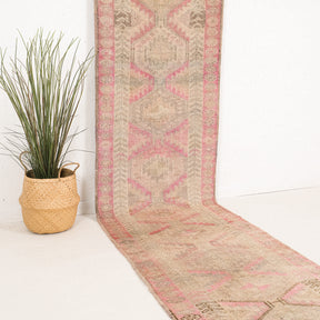 Beige and Pink Runner Wool Rug