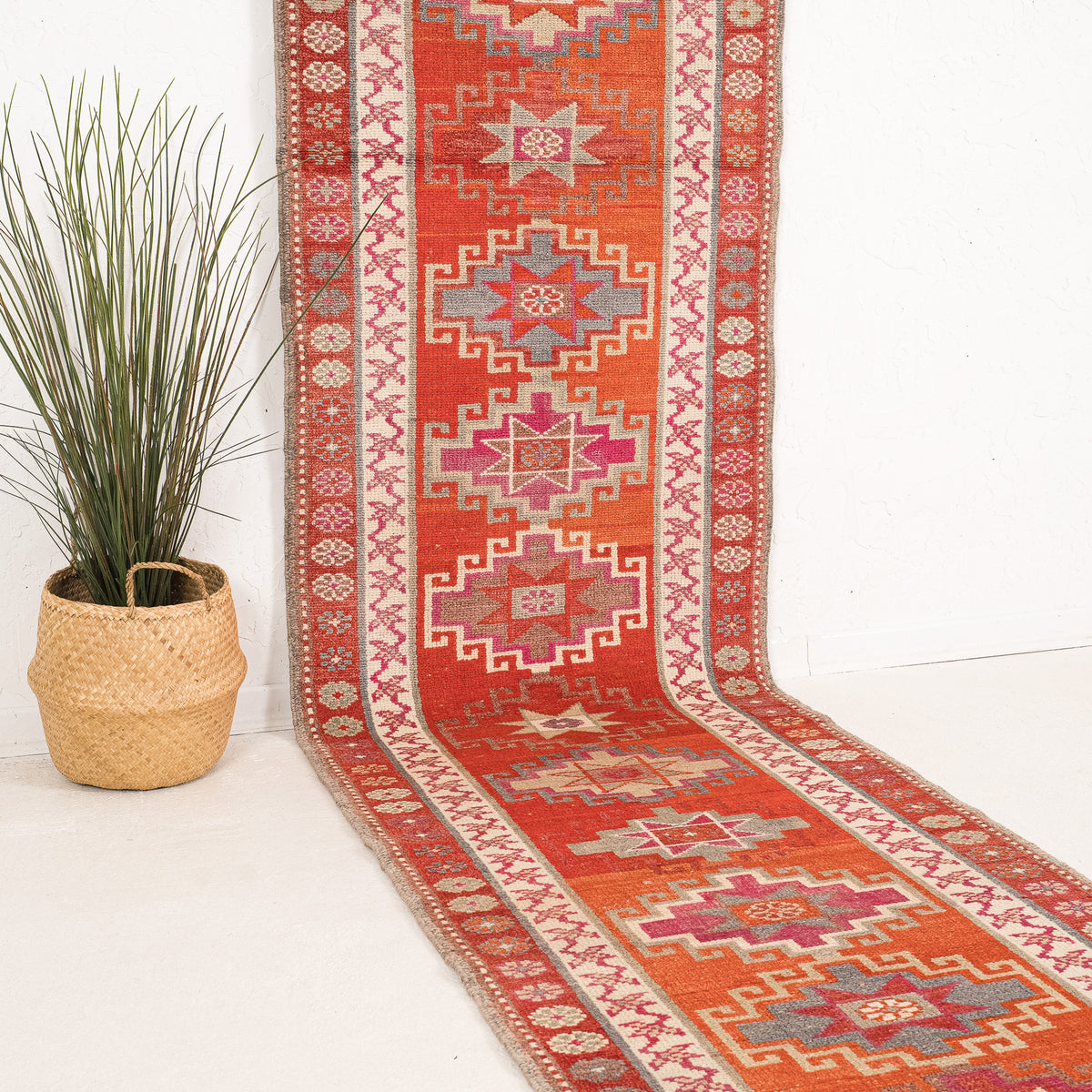 Orange and Beige Runner Wool Rug