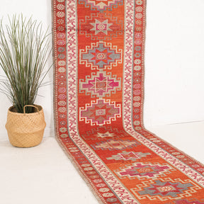 Orange and Beige Runner Wool Rug