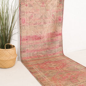 Beige and Pink Runner Wool Rug