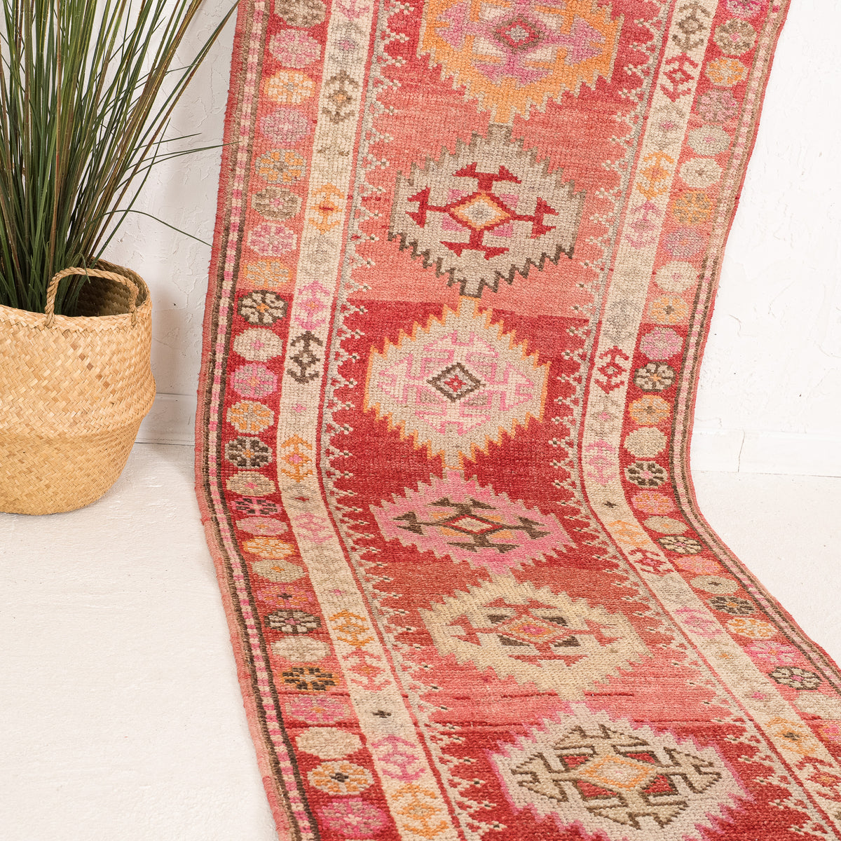 Red and Beige Runner Wool Rug