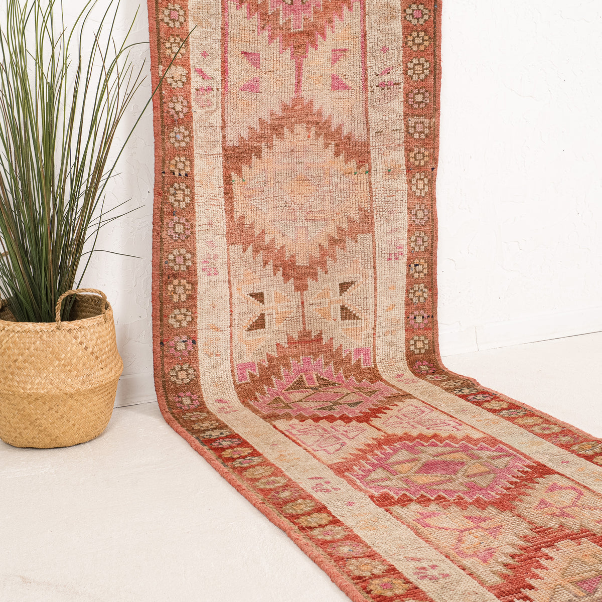 Beige and Red Runner Wool Rug