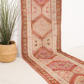 Beige and Red Runner Wool Rug