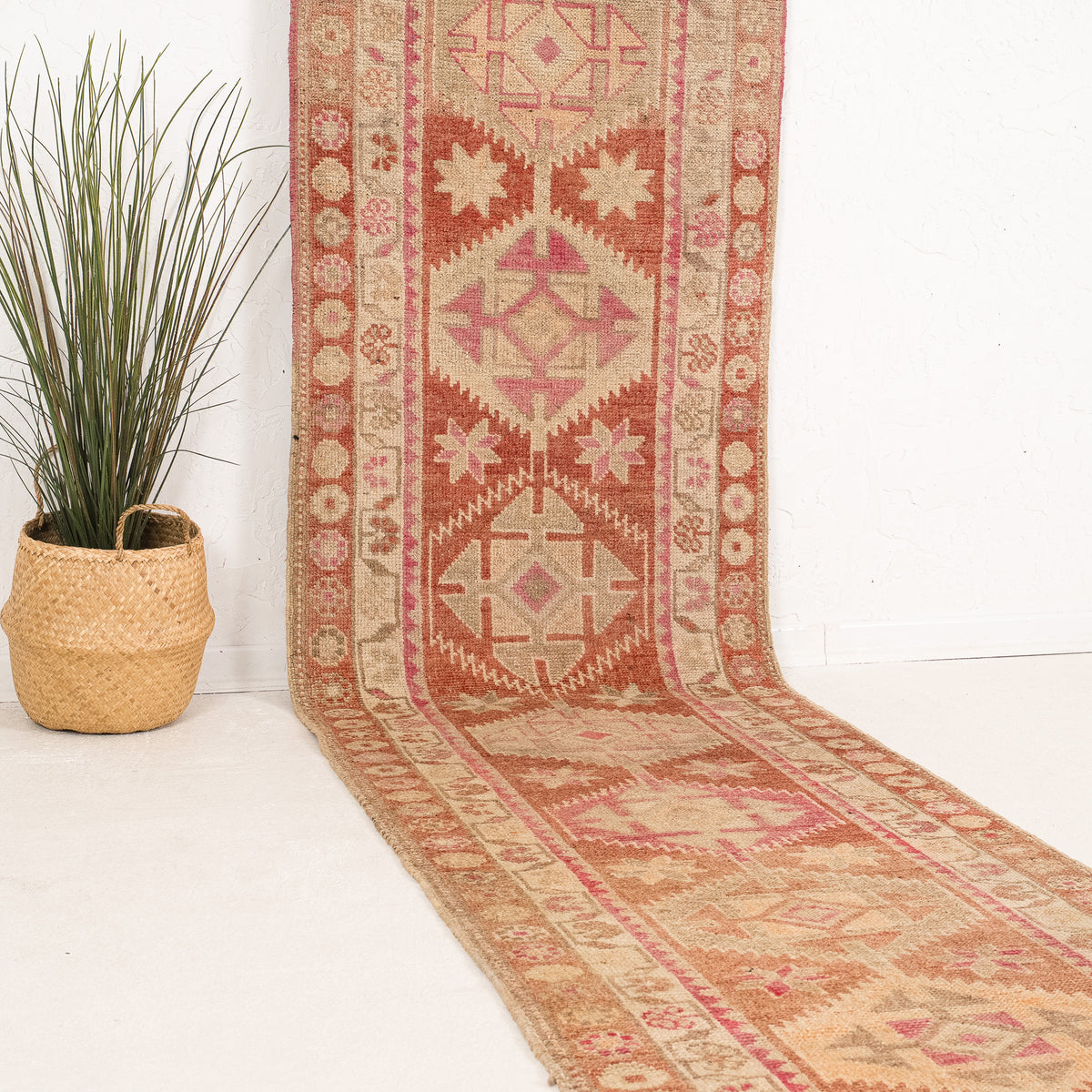 Red and Beige Runner Wool Rug