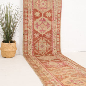 Red and Beige Runner Wool Rug