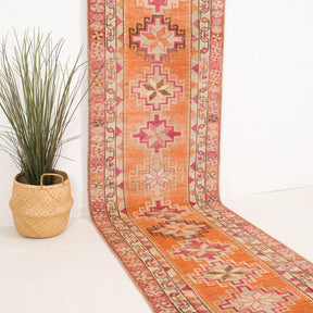 Orange and Pink Runner Wool Rug
