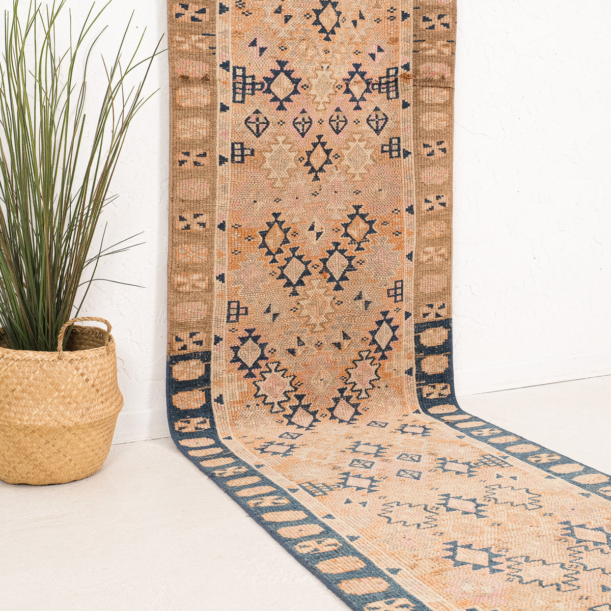 Orange and Blue Runner Wool Rug