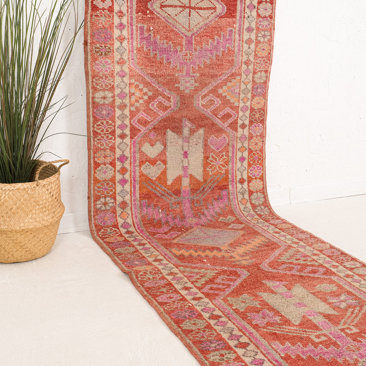 Red and Beige Runner Wool Rug