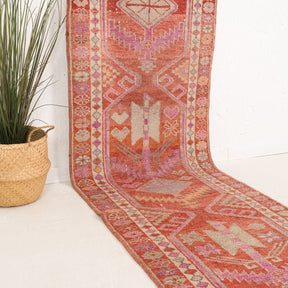 Red and Beige Runner Wool Rug