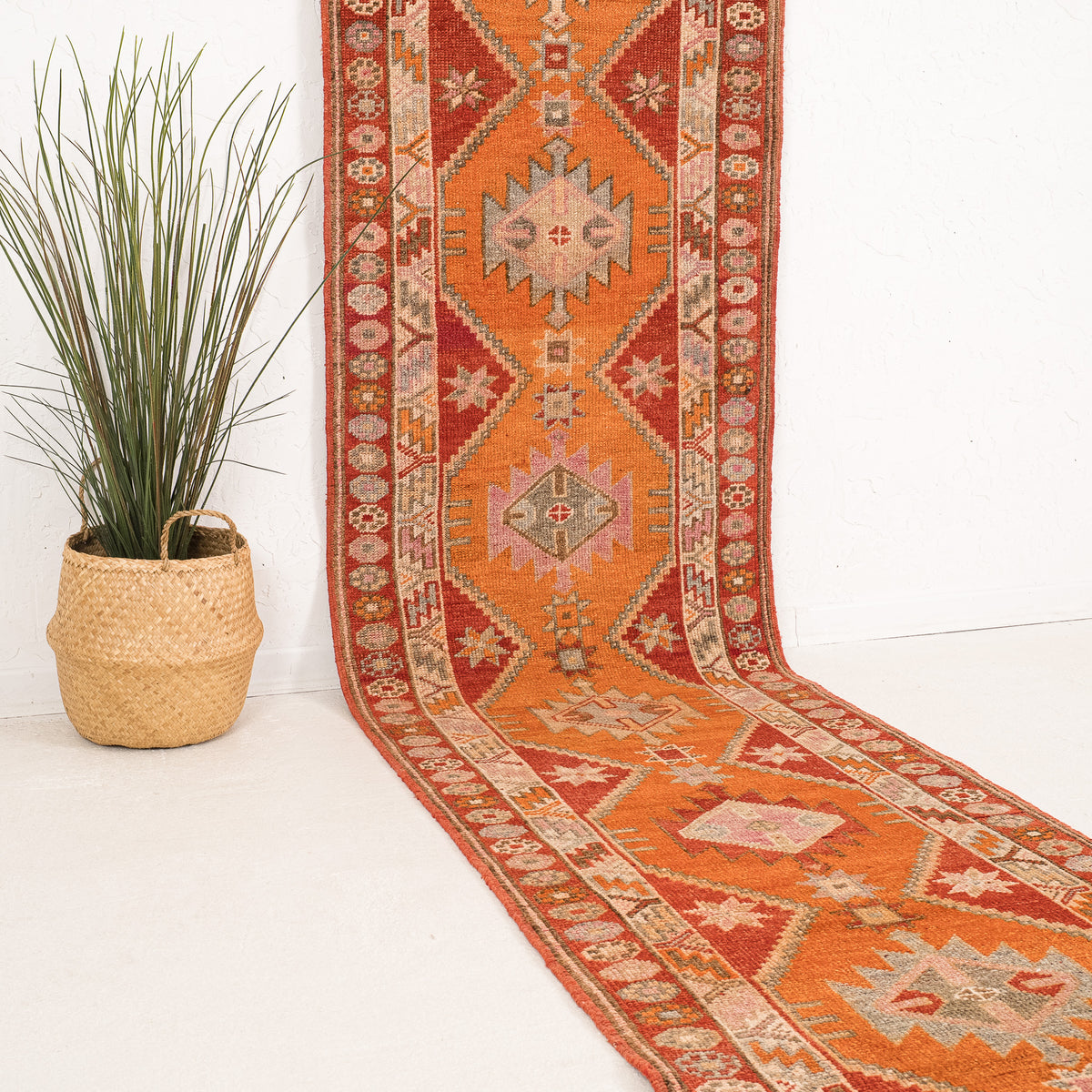 Orange and Red Runner Wool Rug