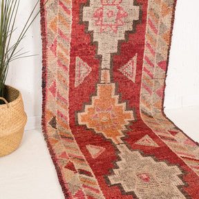 Red and Beige Runner Wool Rug