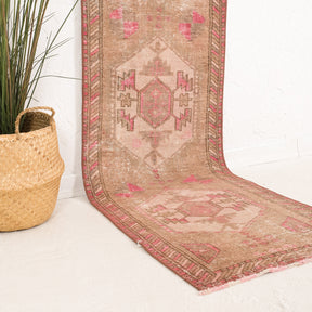 Beige and Pink Runner Wool Rug