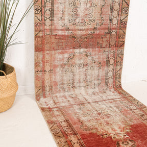 Red and Beige Runner Wool Rug