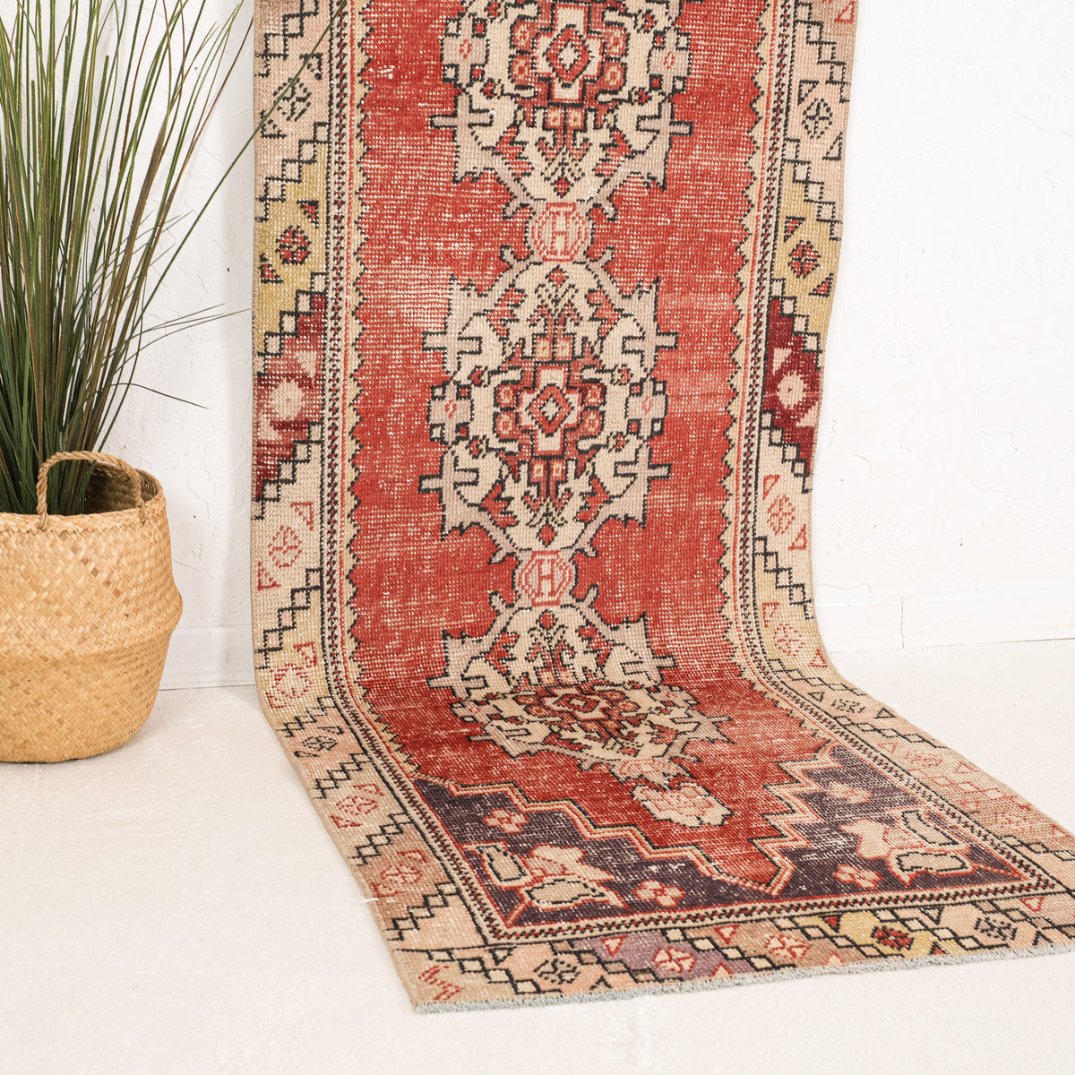 Red and Beige Runner Wool Rug