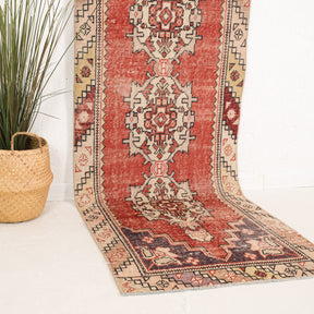 Red and Beige Runner Wool Rug