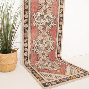 Red and Beige Runner Wool Rug