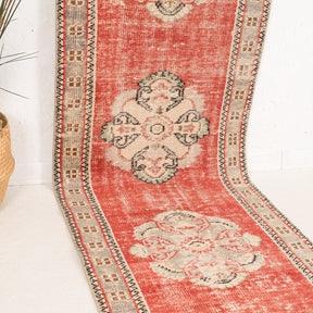 Red and Beige Runner Wool Rug