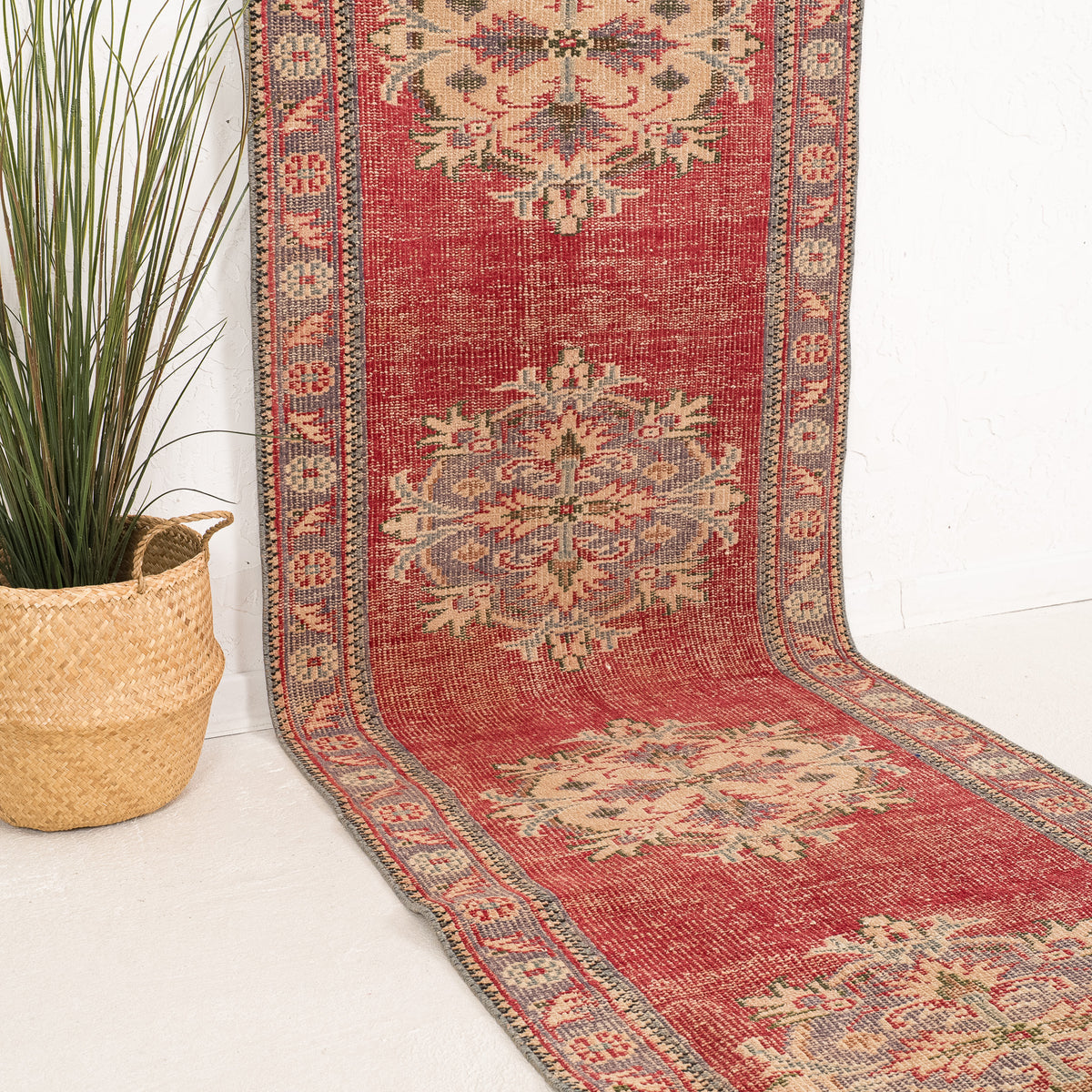 Red and Beige Runner Wool Rug