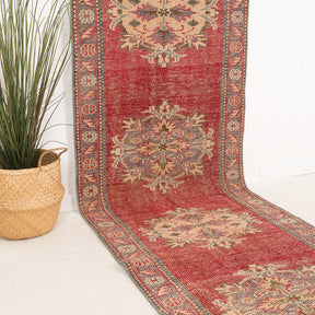 Red and Beige Runner Wool Rug