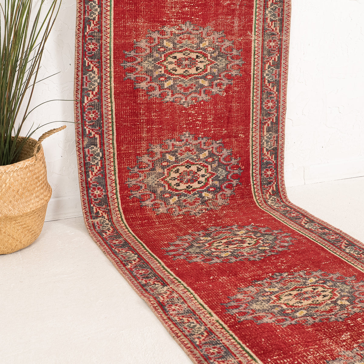 Red and Gray Runner Wool Rug