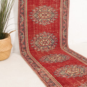 Red and Gray Runner Wool Rug