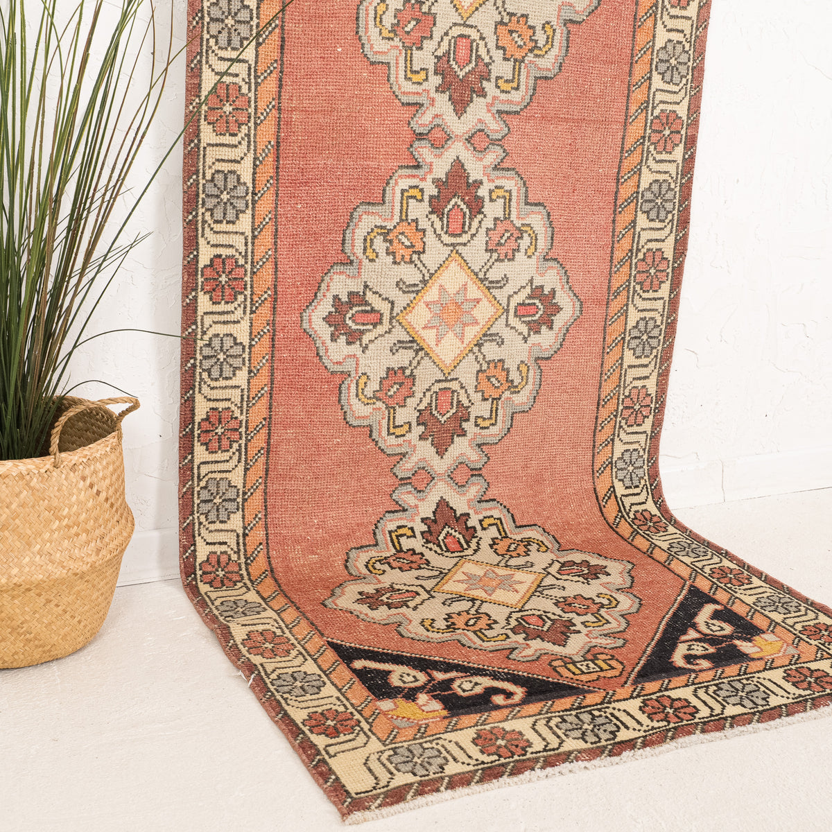 Red and Beige Runner Wool Rug