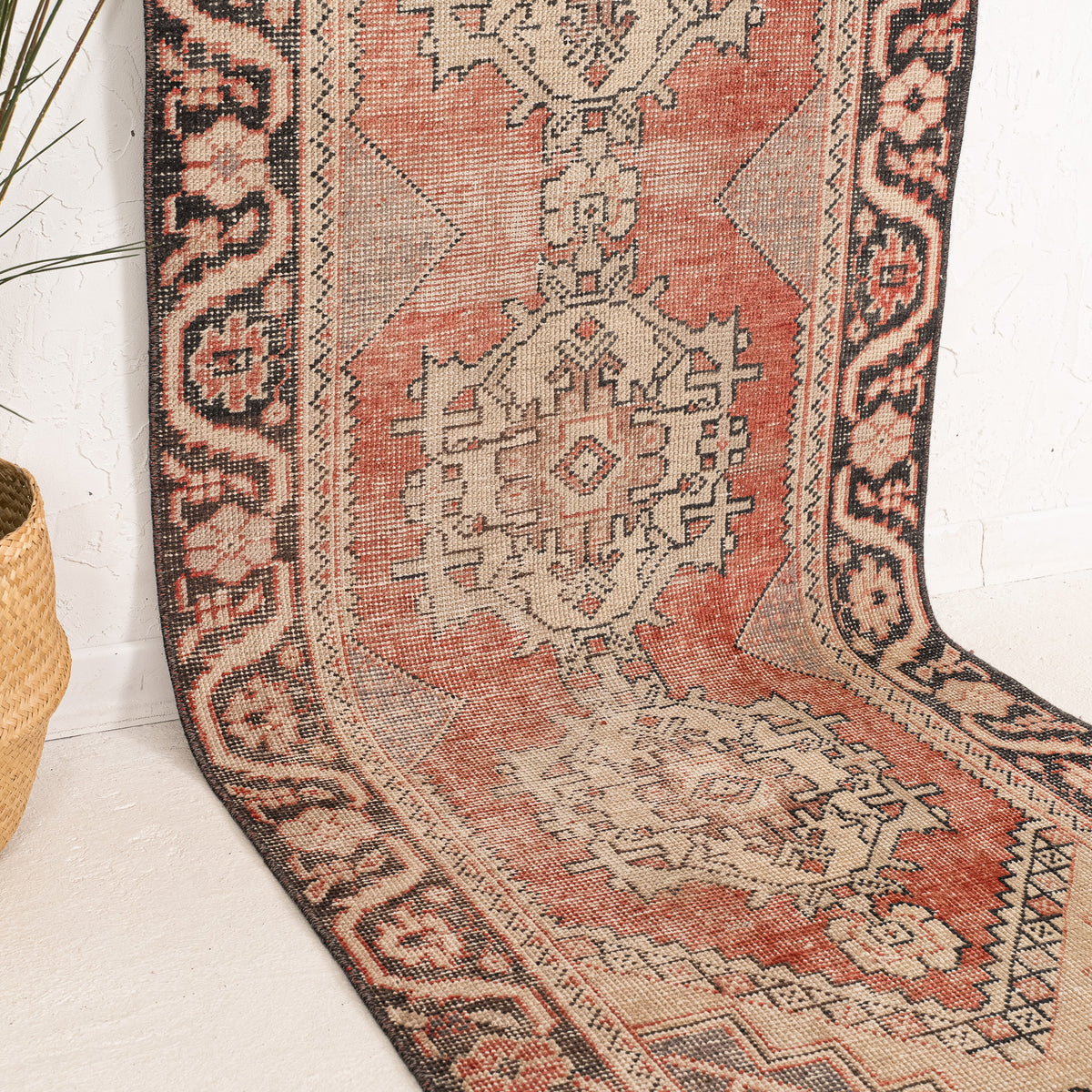 Red and Black Runner Wool Rug