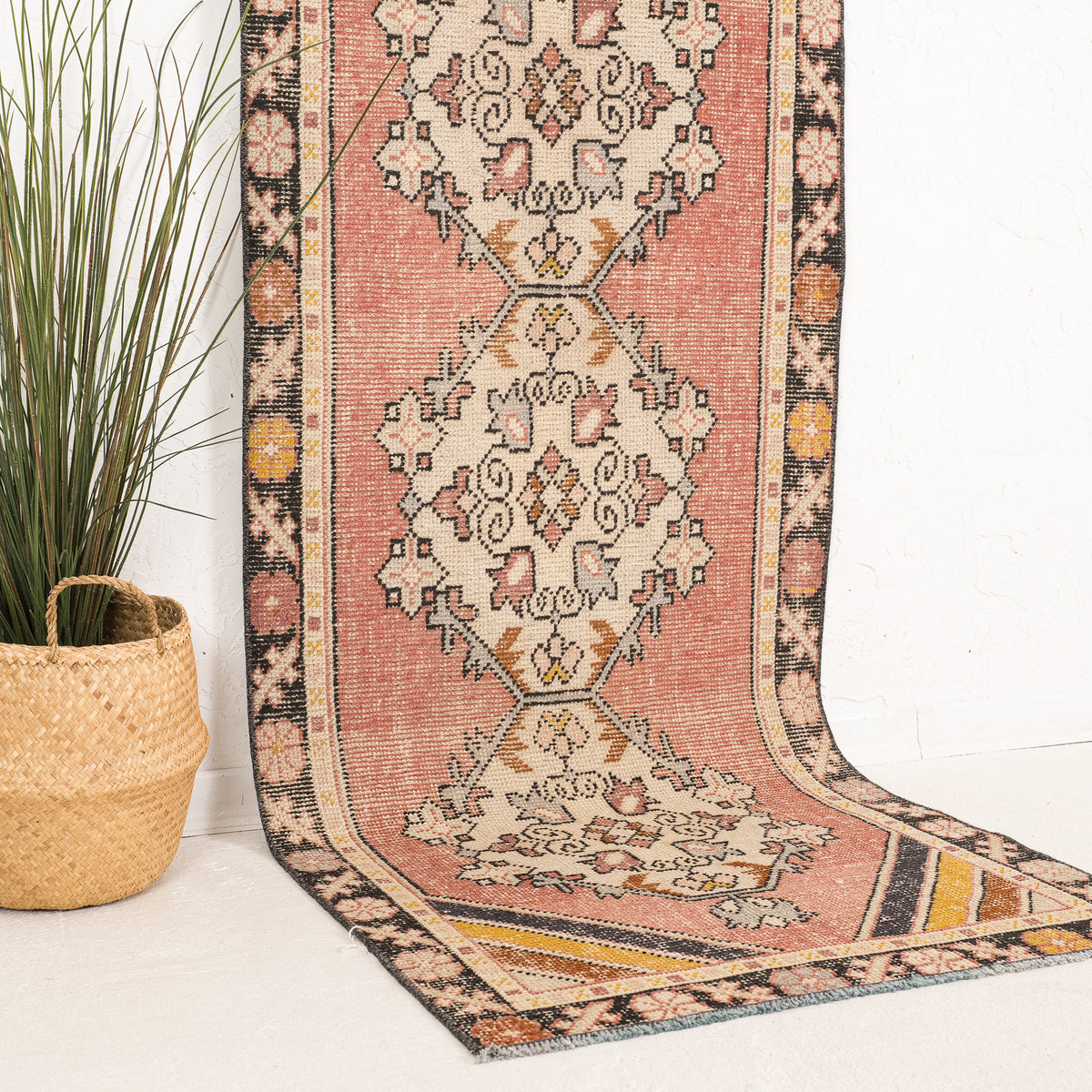 Red and Beige Runner Wool Rug