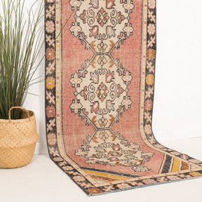 Red and Beige Runner Wool Rug
