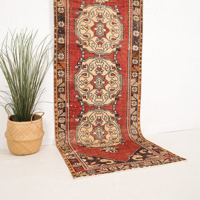 Red and Beige Runner Wool Rug